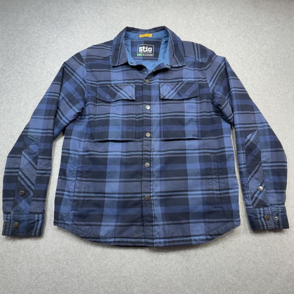 Stio Buckhorn Insulated Snap Shirt Men Medium Blue Plaid Thermore Outdoor Work